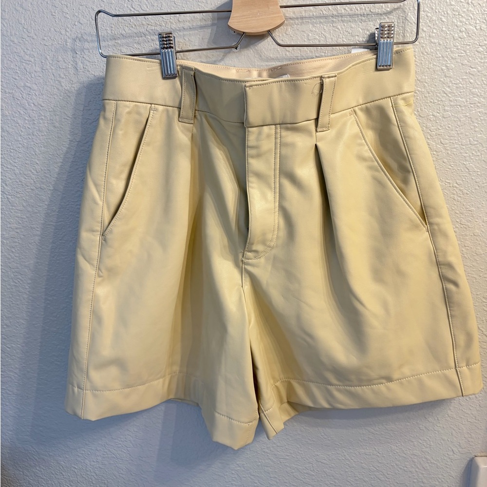 Abercrombie & Fitch High Waist Cream Leather Shorts